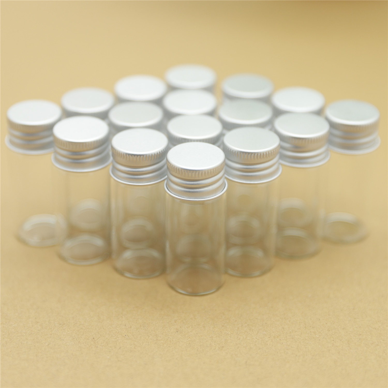 50 st 22*50mm 10ml små glasflaskor silver skruvkork förvaringsflaskor & burk glas små burkar minibehållare flaska flaskor