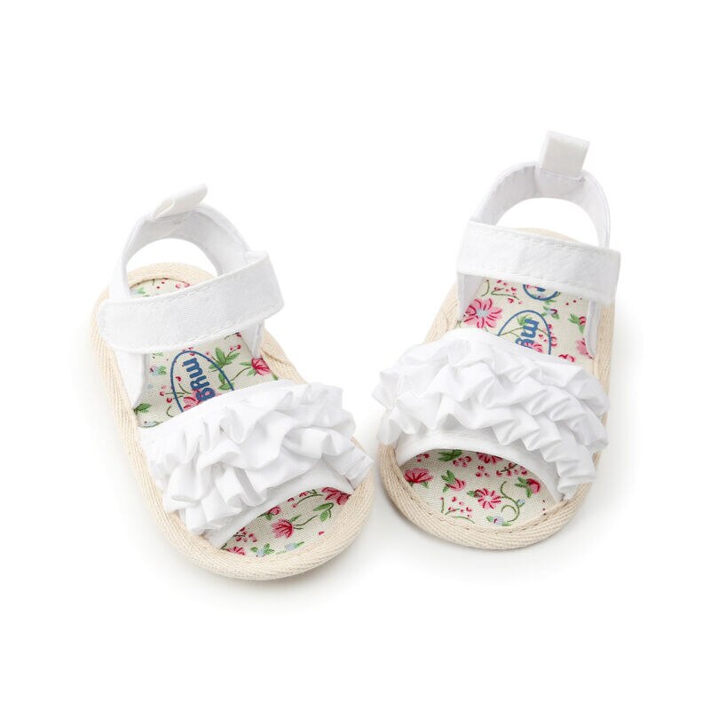 Bonitas sandalias de flores con volantes para niña recién nacida , zapatos de lona para vacaciones de verano, zapatos planos para niña bebé de 0 a 18 meses
