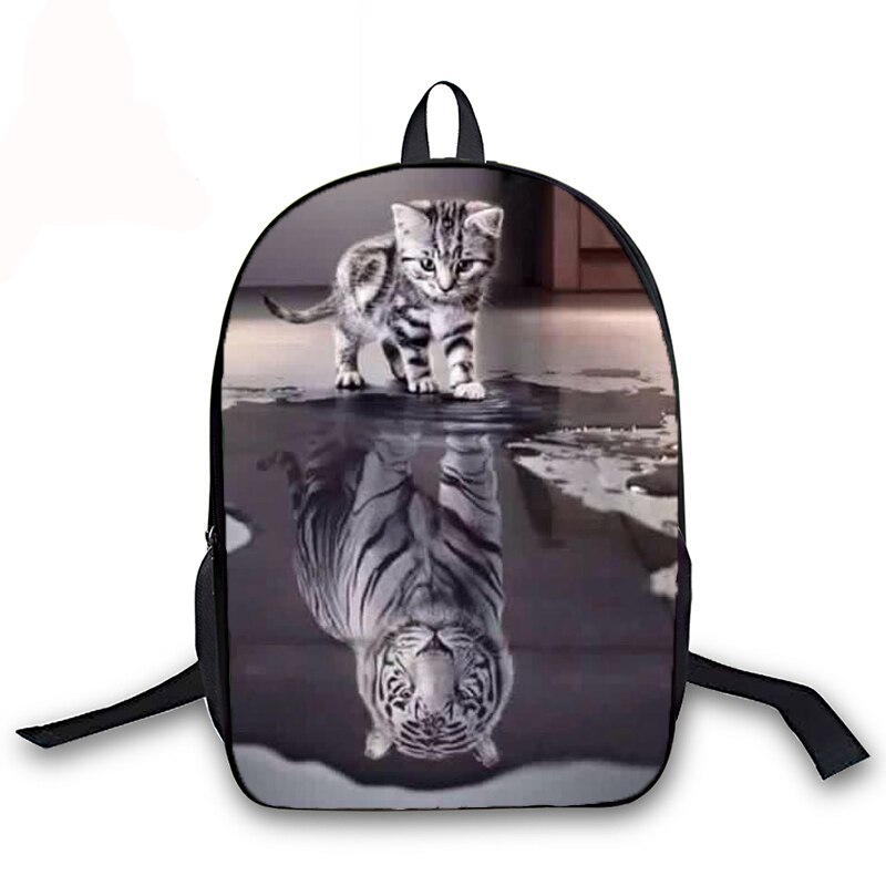 16 Inch Backpack with Usb Cable 3D Cat Reflection Tiger Prints School Bag for Boys Girls Kids Backpack Primary Student Schoolbag: 161-ff-11-13-3