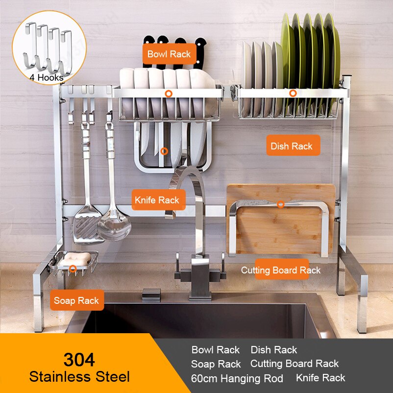 304 Roestvrijstalen Keuken Plank Rack Drogen Drain Opslag Houders Keuken Schaaltje Bestek Cup Afvoer Rack Keuken Organizer