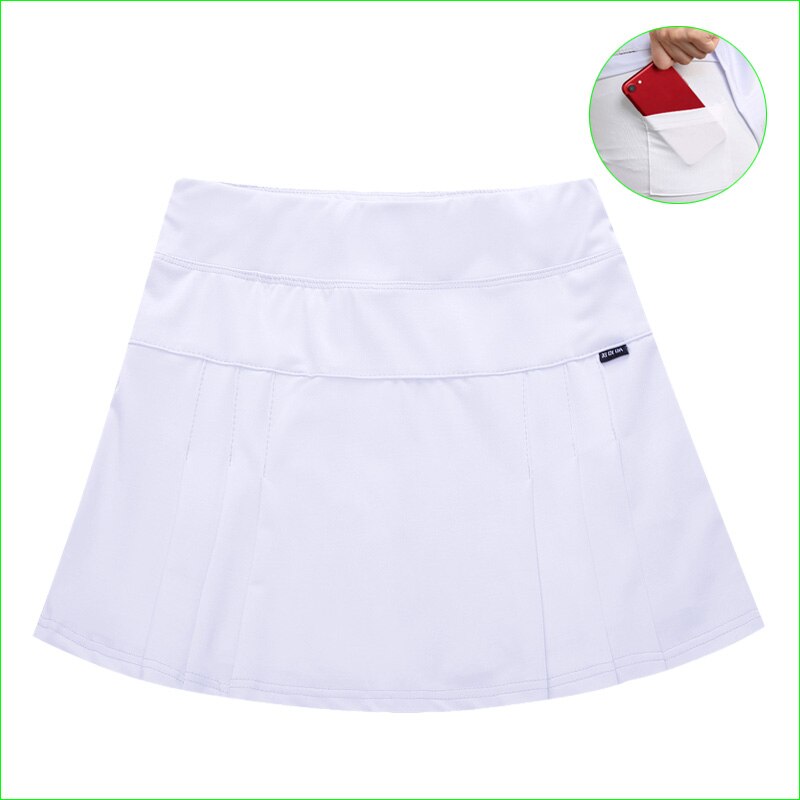 Tennis A-line Skirt With Ball Pocket Badminton Training Two-piece Shorts Quick Dry: White / M
