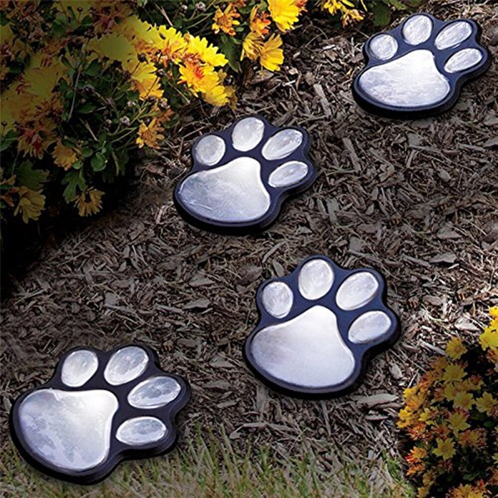 Set set of 4 led Solar Powered Cat Animal Paw Print LED Lights Garden Outdoors light Path Walkway Lawn Decoration Light