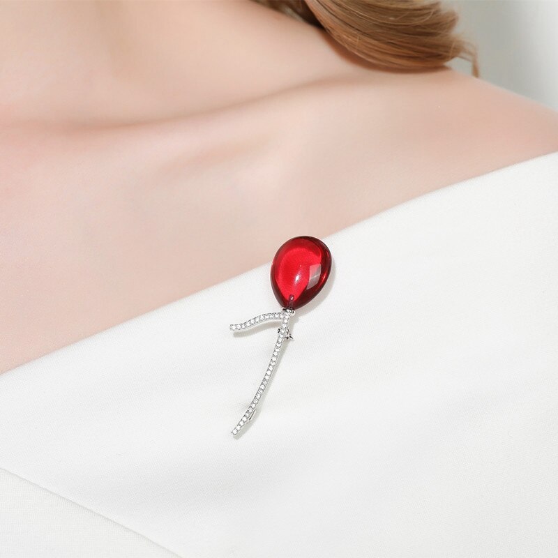 925 Sterling Zilveren Kubieke Zirkoon Rode Ballon Broche Voor Dame Gouden Broche Pin Elegante Vrouwen Bruiloft Broche Sieraden