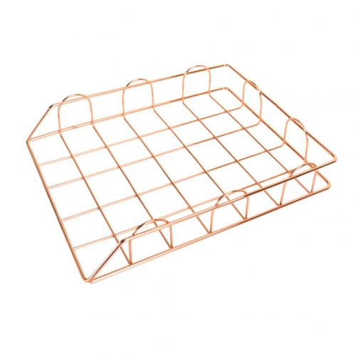 Iron Grid File Storage Shelf Holder Filing Tray Desktop Rack Office Organizer High Iron Smooth Sturdy and Durable: Rose Golden