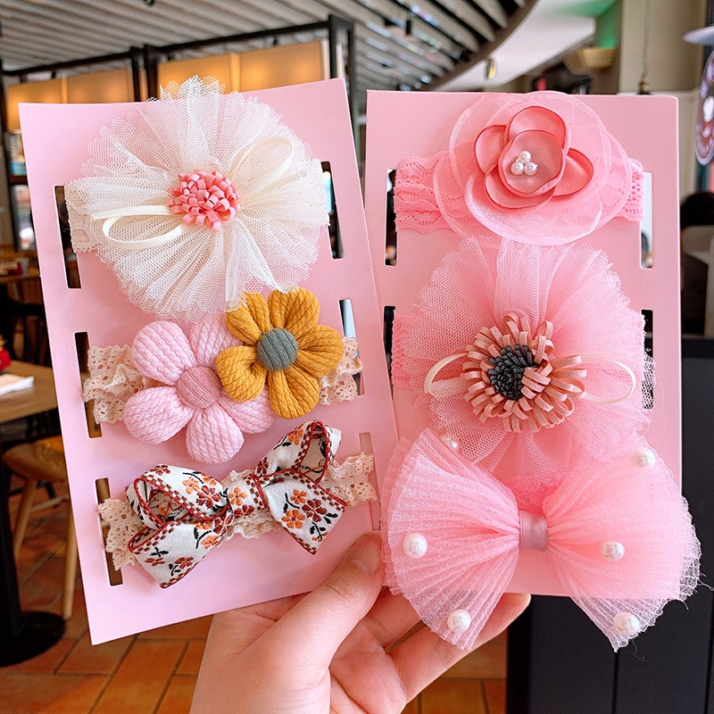 Conjunto de diademas para niña pequeña, diadema elástica con lazo de flores, accesorios para el cabello de princesa para recién nacido, 3 uds.