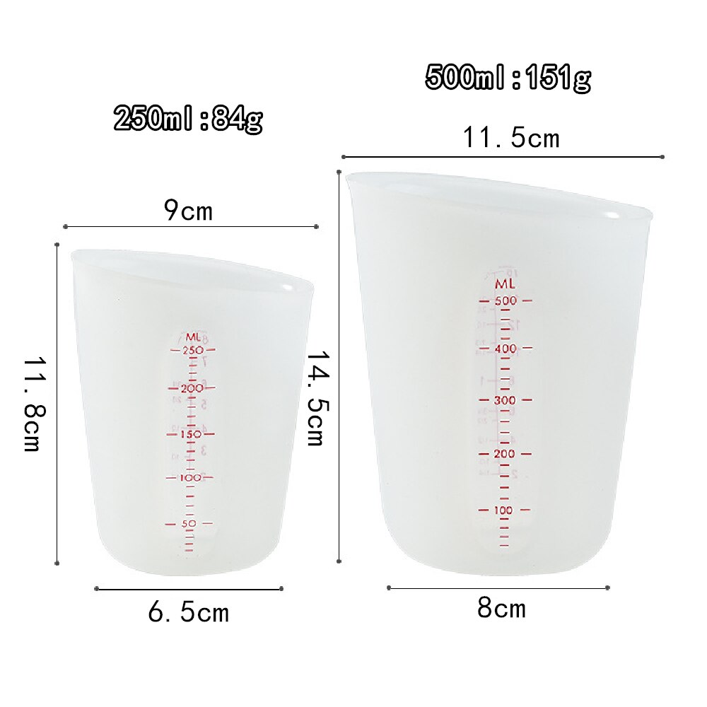 2Pcs/set 250ML &amp; 500ML Silicone Measuring Cups Food Grade PP Plastic Cups Measuring Cups Volume Measurement Tools