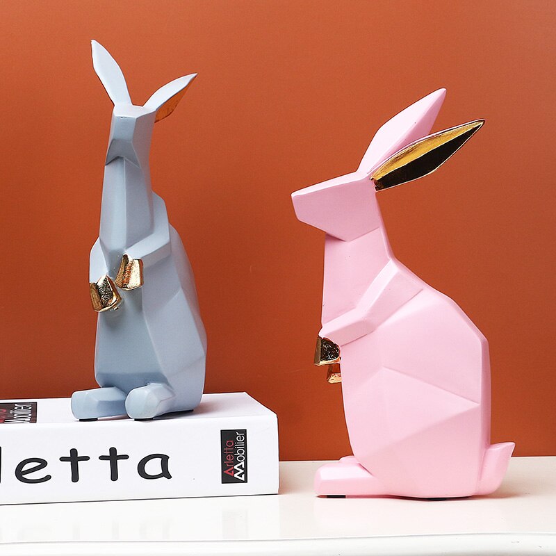Lovely Pink Rabbit Statue Home Office Decoration G... – Grandado