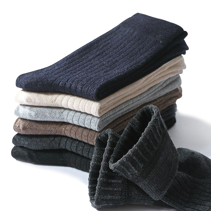 Chaussettes en coton pour hommes, lot de 3 paires, chaussettes longues et chaudes, décontractées, à rayures noires, respirantes, douces, de