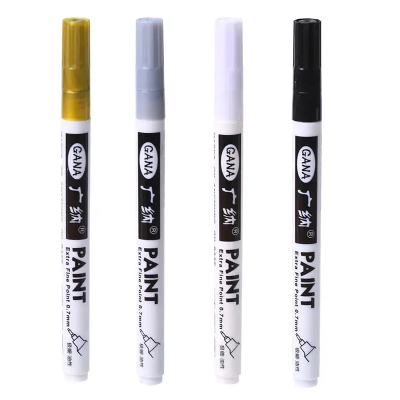 4 Pçs/set À Base de Óleo Branco Preto Marcadores de Tinta Permanente Canetas 0.7mm Extra Fino À Prova D' Água, para Pintura em Rocha, Madeira, Metal, Tela: Transparente