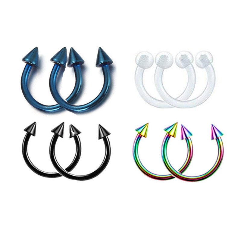 Piercing nariz anel de aço acrílico 8 pc/set ferradura piercing septo tragus brinco invisível transparente corpo jóias