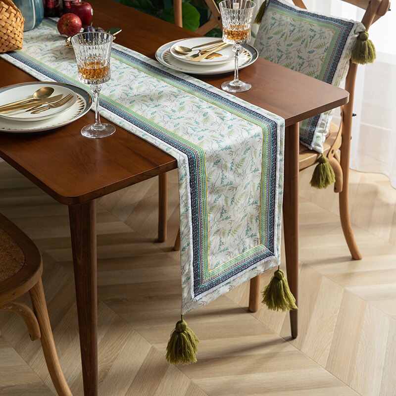 Nordic Light Luxury Style Embroidered Table Runner Home Dining Cloth: 30x220cm / Green