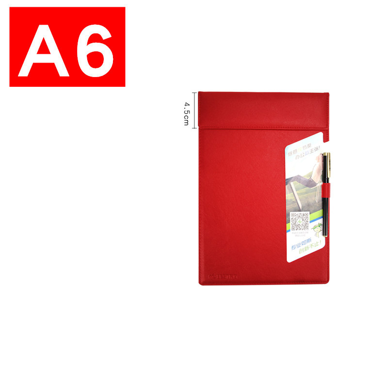 A4 a5 a6 udklipsholder m / penholder pu læder magnetisk fil papirprofil klipstav skrivetavle padmåtte (sort brun rød): A6 røde
