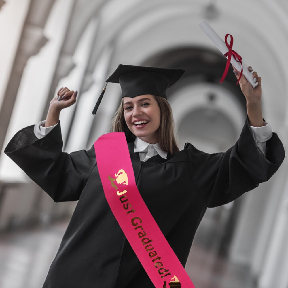 2Pcs Graduation Series Etiquette Belt Set Graduation Party Supplies Prom Favors Sash Graduation Party Decor (1Pc Pink +