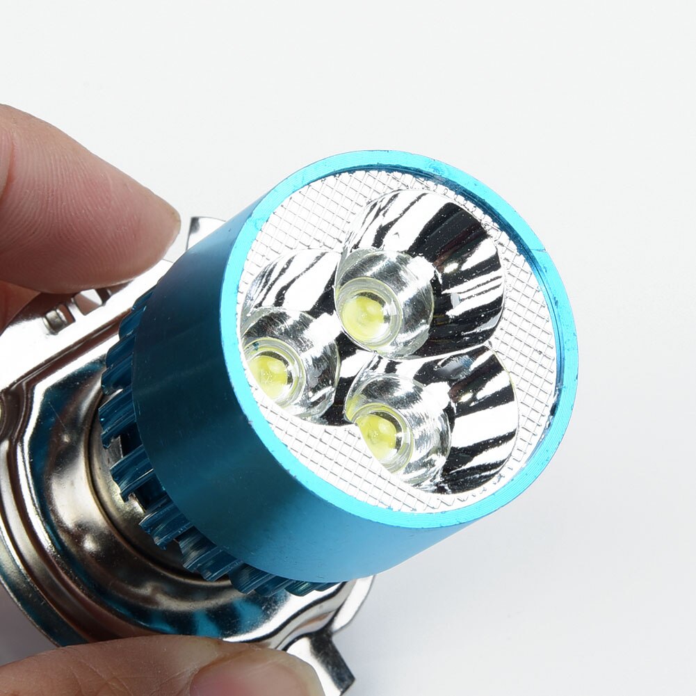 12-85V 12W H4 Wit 3 Led Blauw Shell Motorfiets Koplamp Spotlight Lamp