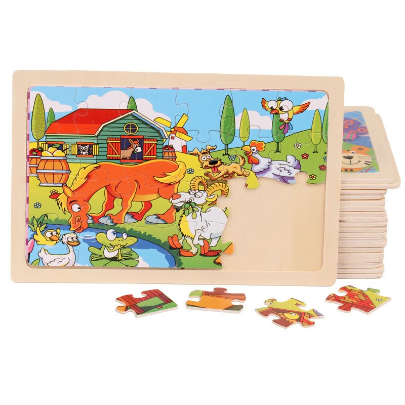 24Pieces Puzzles Wooden Jigsaw Puzzle for Kids Animals Cartoon Educational Toys for Children Christmas Wood Toy Games