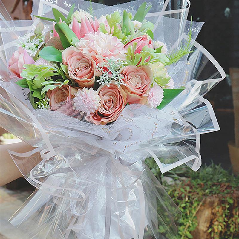 Cadeaupapier Voor Doe-het-zelf Handwerk - Wit Transparant Grensbloemen Design 10 Stuks Waterdicht Geschenkwinkels 57 X 57 Cm