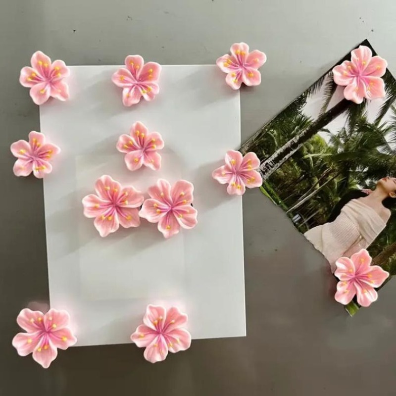 12 Uds. Imanes de nevera de flor de melocotón, bonitos imanes de resina para cocina, oficina, decoración de pizarra blanca, juego de imanes fuertes para nevera para para el hogar