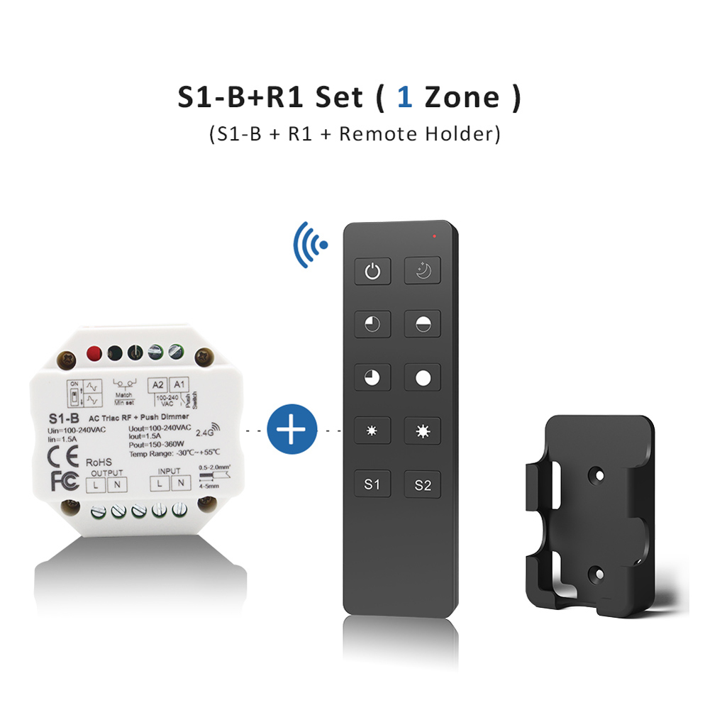 MJJC – variateur LED S1-B, 220/230/110V, PWM, 2.4G, RF, télécommande, interrupteur, 220V AC, Triac, pour ampoule LED: S1-B and R1 Kit