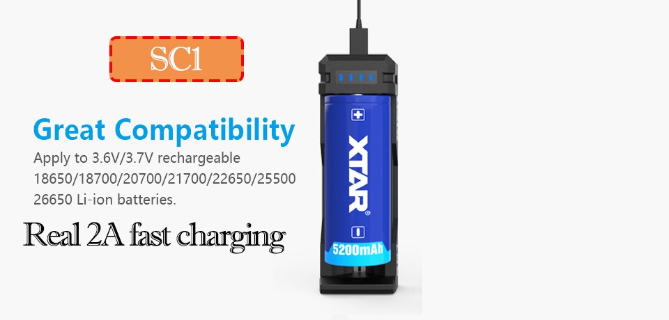 XTAR VC2 VC2 plus VC4 VC2S Colorful VA LCD battery charger for 10440/16340/14500/14650/18350/18500/18650/18700/21700/20700/17500: SC1
