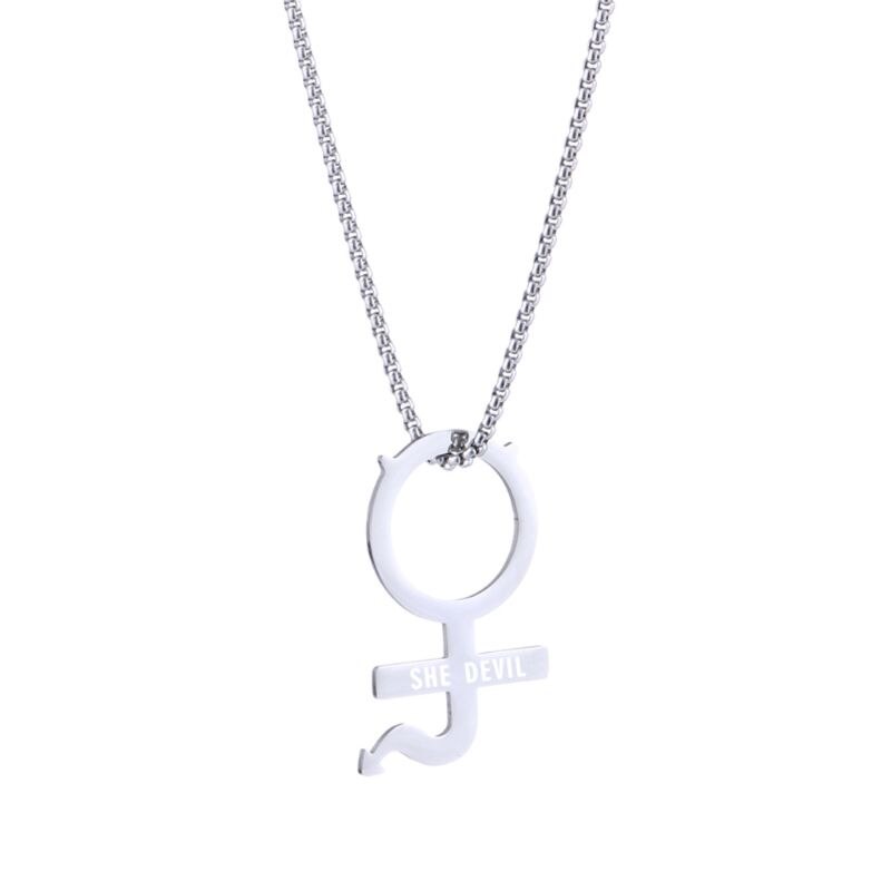 in Acciaio Inox Femminile Gotico Simbolo Internet Lei Diavolo Igirl Collana Del girocollo Delle Donne Streetwear Del Pendente Del Cuore Della Collana Della Catena: E