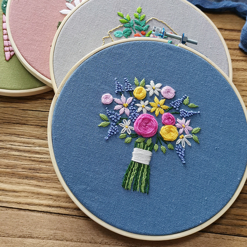 Enkel blomma växt gör det själv broderi kit tryckt blomma handarbete korsstygn set med båggunga konst handarbete hantverk heminredning