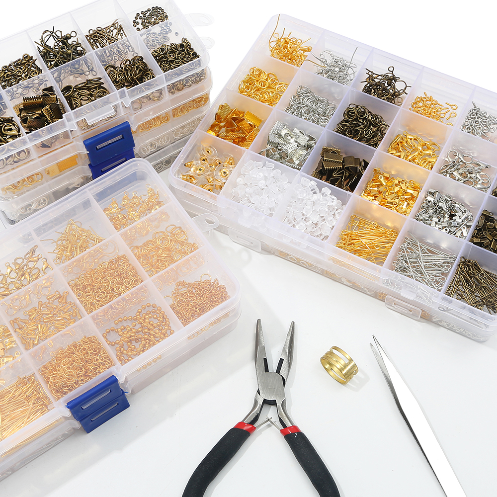 Mix Box Kits Alloy Chain Earring Hooks Head Pins Jump Rings Lobster Clasp For DIY Jewelry Findings Set Making Earrings Supplies