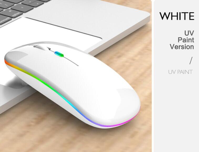 Seenda rgb bluetooth mus genopladelig trådløs mus til laptop ipad macbook computer silent mause led baggrundsbelyst ergonomiske mus: Hvid d