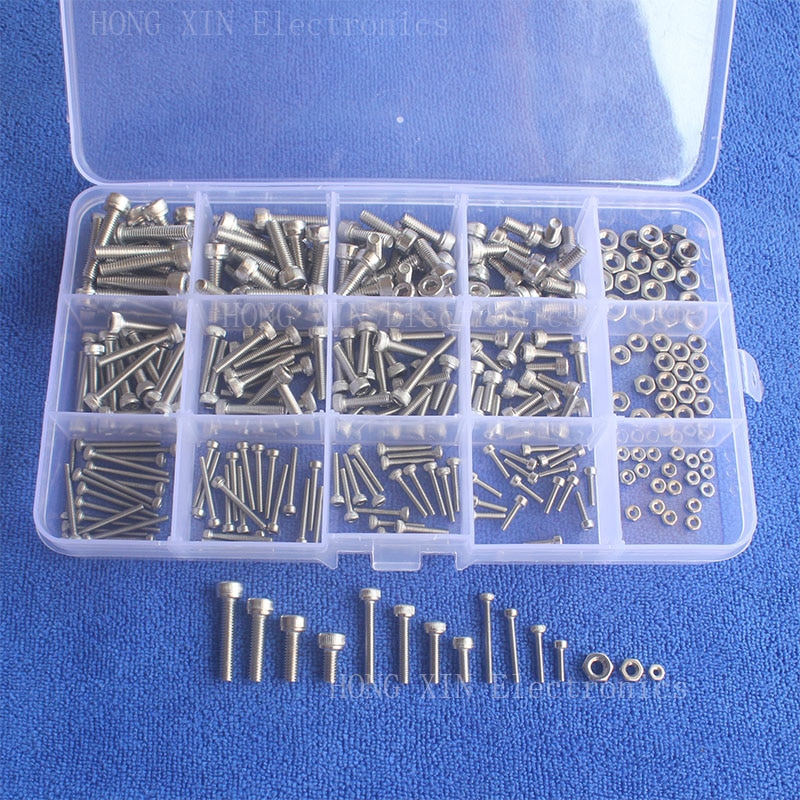 300 st  m2/m3/m4 kapsylgänga rostfritt stål insexskruvmuttrar pcb maskin bult sortiment kit set fästelement hårdvara