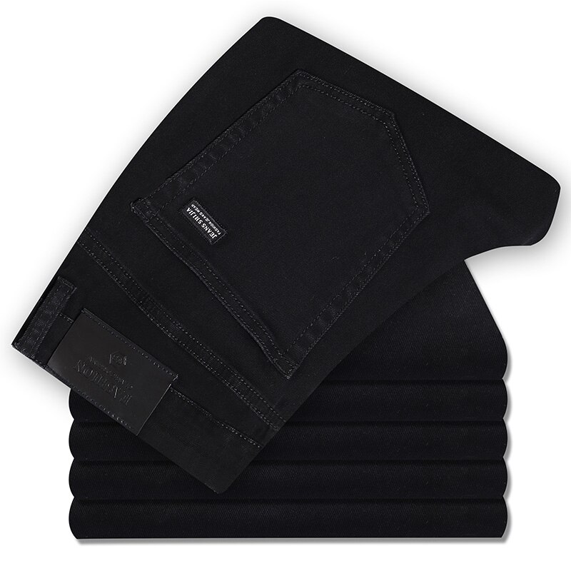 Black plus velvet men's business casual jeans Classic loose soft cotton trousers winter Warm pants: 29