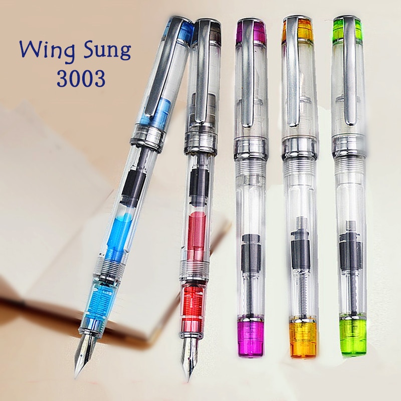 Set van 5 stuks wing sung 3003 transparante vulpen wingsung converter inktpen iridium ef /f 0.38/0.5mm voor studentenkantoor
