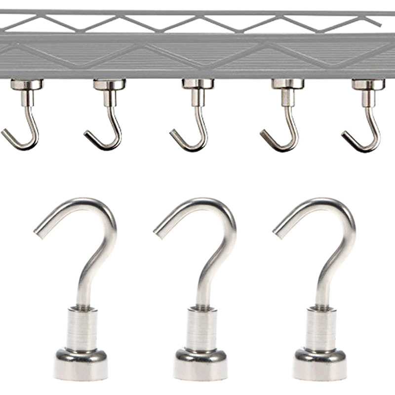 4pcs Magnetic Hooks Powerful Heavy Duty Neodymium Magnet Refrigerator Surfaces Not Scratch Support Magnetic Tool 34.5x12x12mm