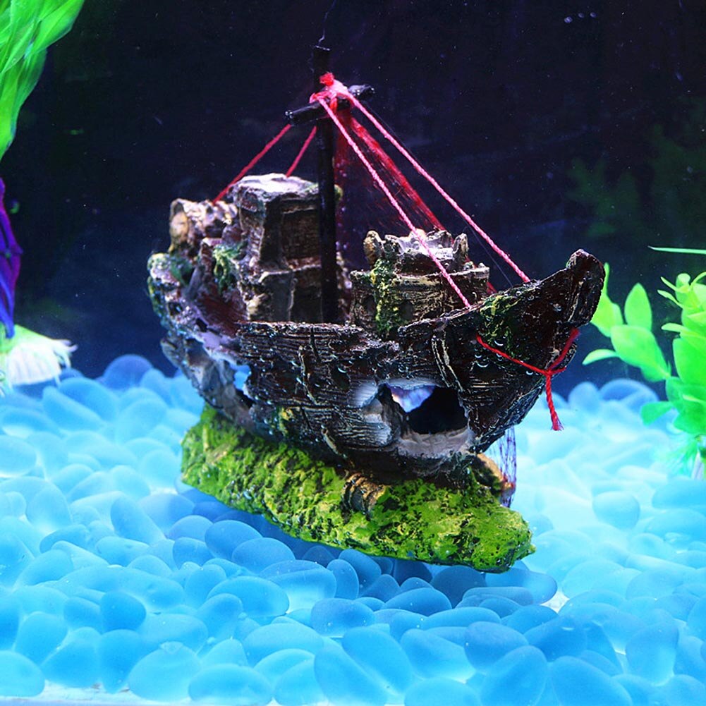Adornos para Halloween, decoración de pecera, decoración de cueva, bote de vela, Acuario de naufragio, decoraciones de barco hundido para el hogar