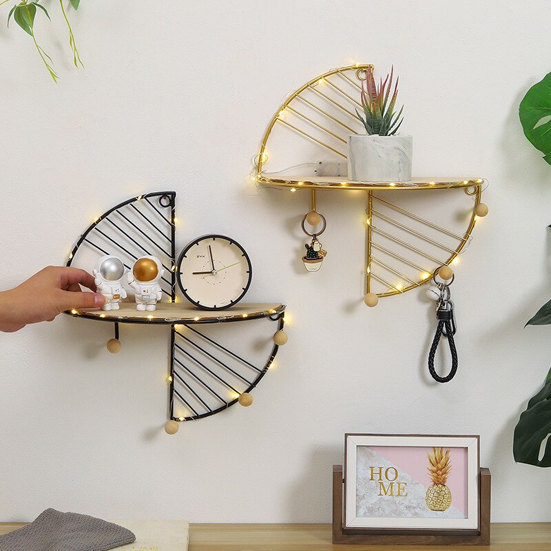 Ijzer En Houten Opslag Mand Met Haken Sector Key Rack Hangers Holder Muur Haak Woondecoratie Hangen Haken Voor toetsen