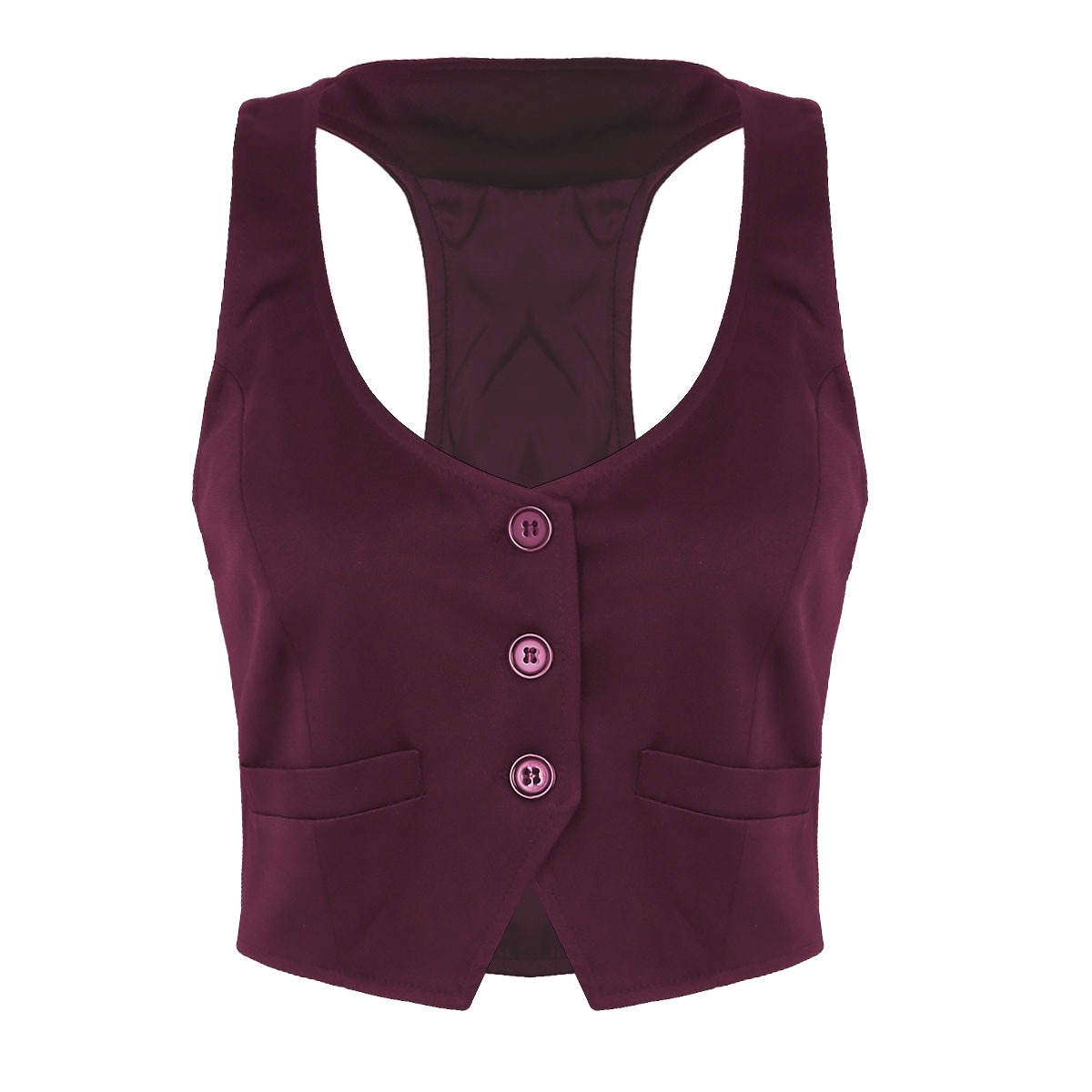 Aankomst Vrouwen Mode V-hals Mouwloze Button Down Ingericht Racer Back Klassieke Vest Shirts Aparte Vest Voor Formele Slijtage: Wine Red / M