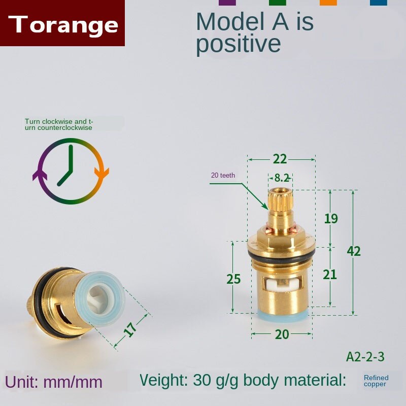 Faucet copper valve core and cold water fast opening triangle valve switch ceramic valve core copper head repair parts: Section A Forward