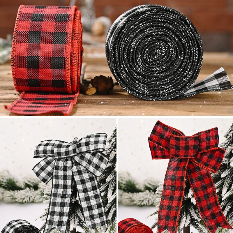 2 rollen traliewerklint met draadrand, geruit lint voor bruiloft, feest, kerstboom  b0kc