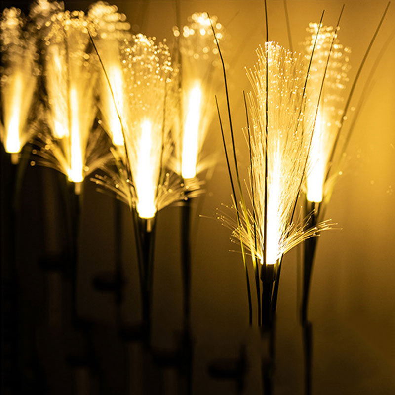 Luces solares de paisaje para jardín, lámpara de césped con luz Solar, simulación de flor de bulrush, lámpara de fibra óptica, iluminación de camino impermeable para exteriores
