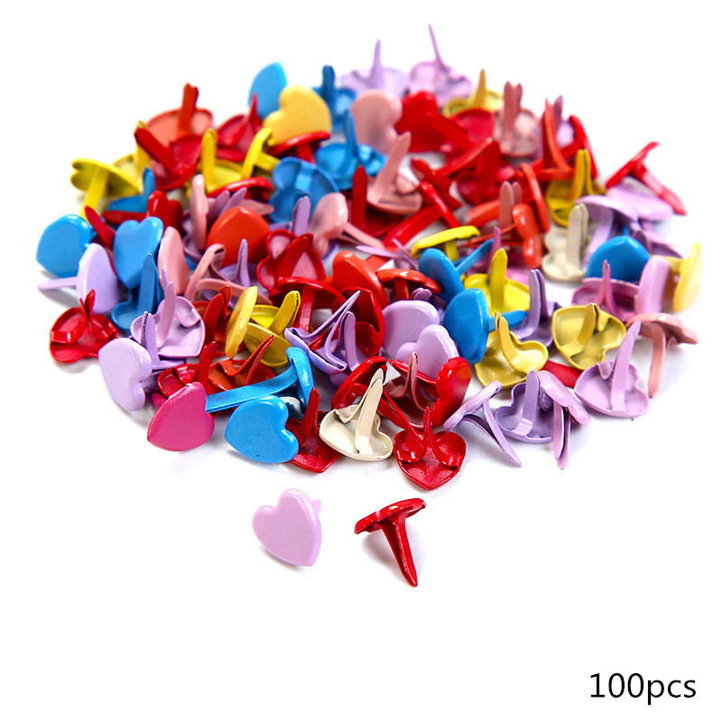 Clous de deux pieds en métal 50/100 pièces | Pointes de strass, matériel artisanal pour enfants, accessoires Scrapbooking, attache de décoration pour Brads: Big heart 100pcs