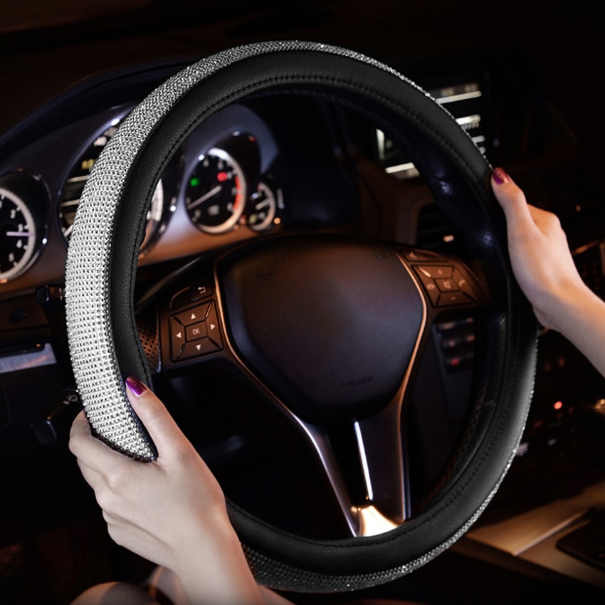 Cubierta para volante de dirección Interior de coche, cubierta para volante ostentosa de cristal de diamante de imitación, accesorios de protección con estilo