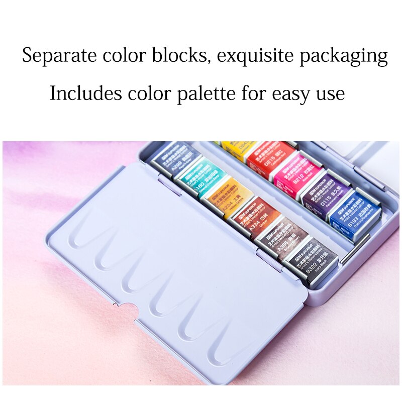 Superieure 12/24/48 Kleuren Glitter Aquarel Verf Effen Kleuren Kunstenaar Aquarel Schildert Roze Draagbare Metal Case Met Palet