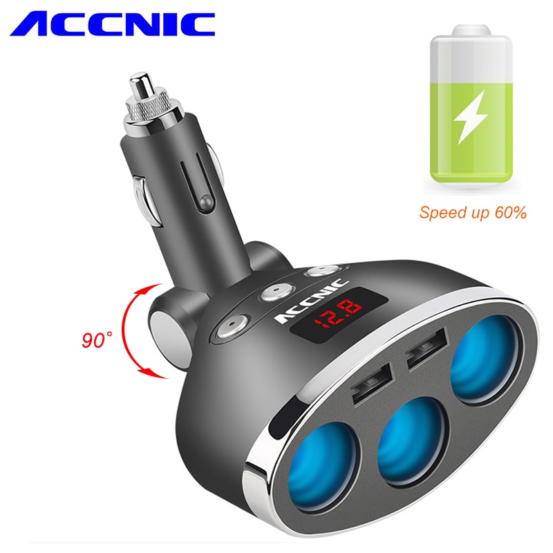 Accnic 5 V 1A/2.4A Dual USB Auto Sigarettenaansteker Splitter Socket Adapter 120 W LED Voltage Monitor Auto auto USB Plug Converter