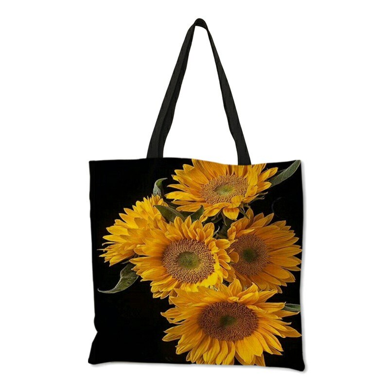 Opvouwbare Herbruikbare Boodschappentassen Voor Vrouwen Mooie Zonnebloem Print Linnen Tote Bag Student School Reizen Schoudertassen Pouch
