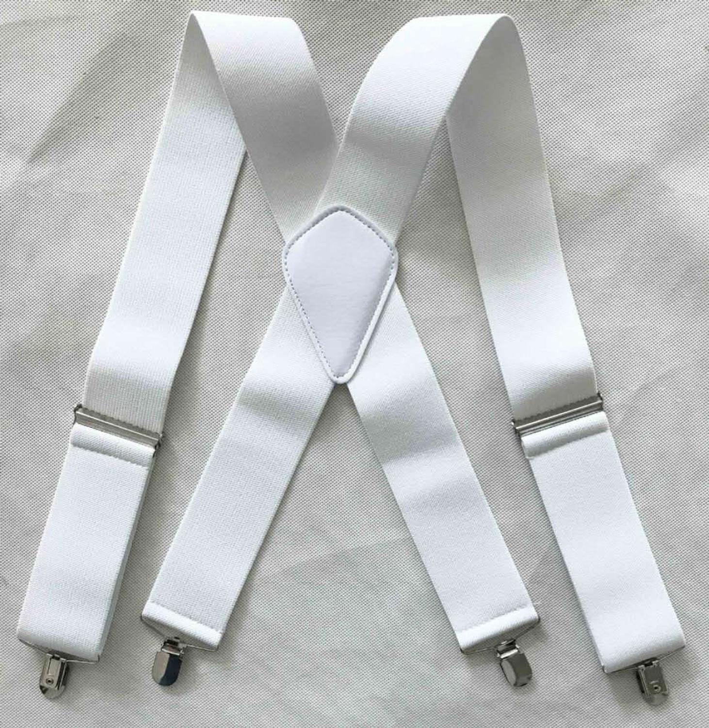 Hängslen herrhängslen för kvinnor jeans byxor byxa med clip-on hängslen elastiska hängslen: Vit