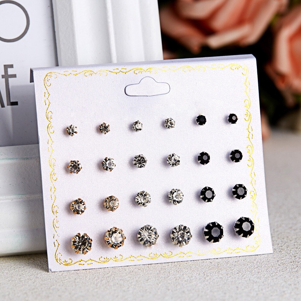 Rinhoo 12pairs Crystal Simulated Pearl Earrings Sets For Women Colorful Round Ear Stud Earrings Wedding Jewelry Box Earrings