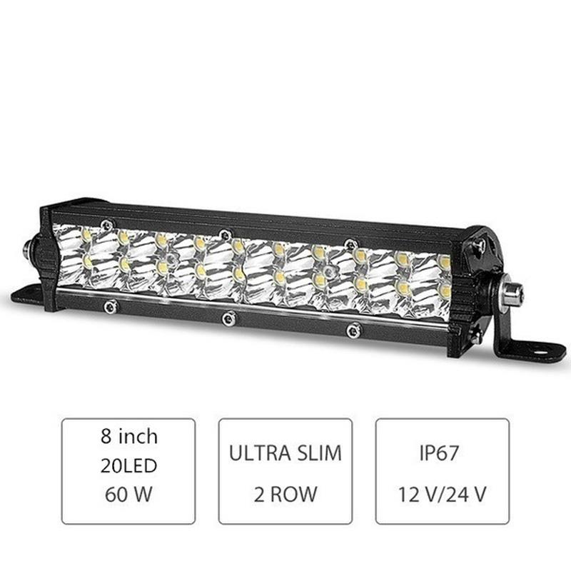 7 ''13'' 20Inch Offroad Led Licht Bar Flood Light Spotlight Combo 180W 60Leds Verlichting voor Jeep Auto 4WD Truck Suv Atv 12/24V: B 8in 60W 20LEDs