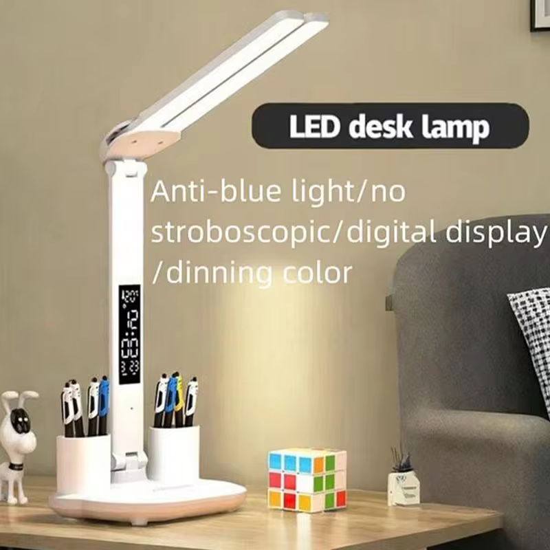 Øjenbeskyttelse usb led 180 ° genopladelig ur dæmpbar bordlampe roterende foldbar skrivebordslæselampe