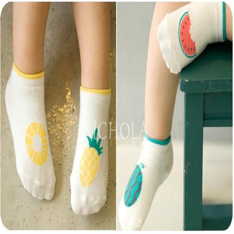 Calcetines de algodón con dibujos animados para niños y niñas, suaves, antideslizantes, con dibujos de sandía, piña, fruta, talla 0 a 4 años,