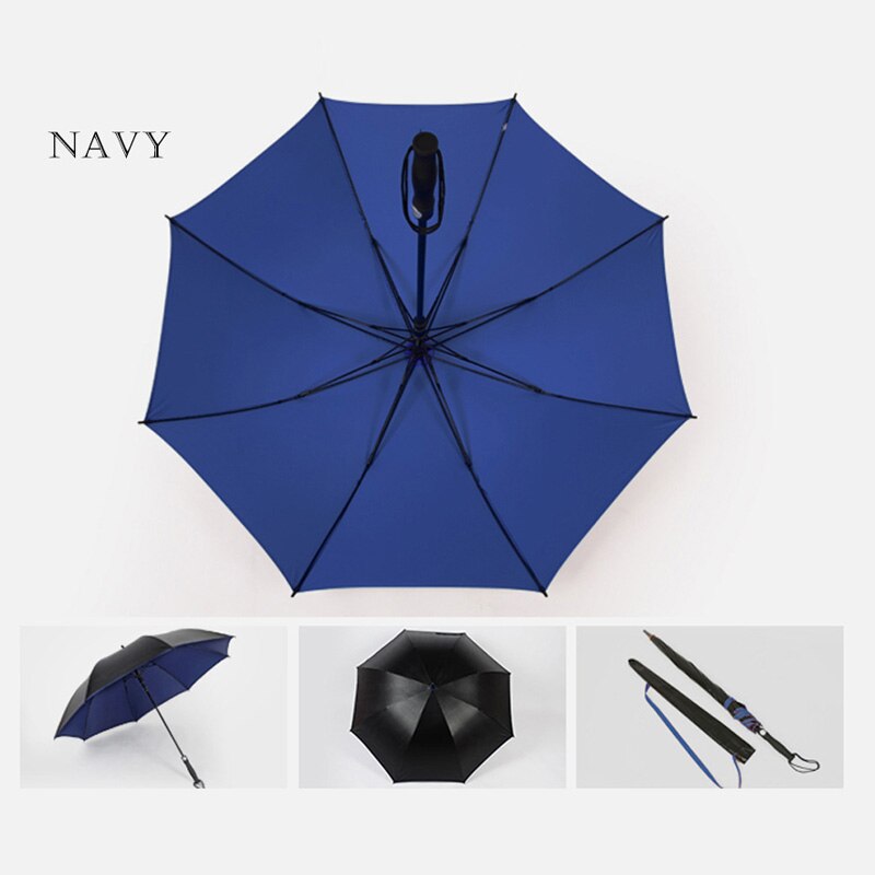 EasyZreal golf umbrella strong windproof Semi automatic long umbrella large Outdoor man and women's Business umbrellas: Navy