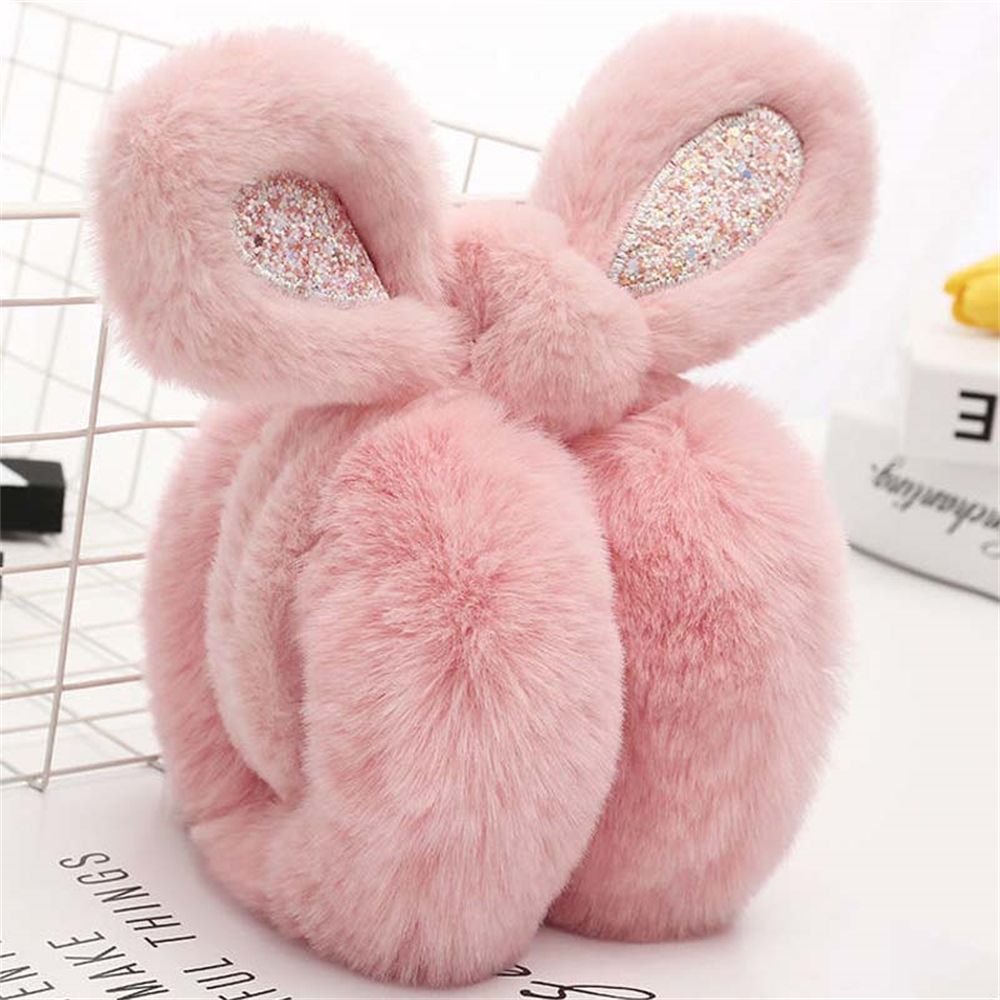 Women Lovely Ear Muffs Ear Warmer Cute Rabbit Ear Winter Headband Sequins Thermal Plush Lovely Ear Muffs: pink