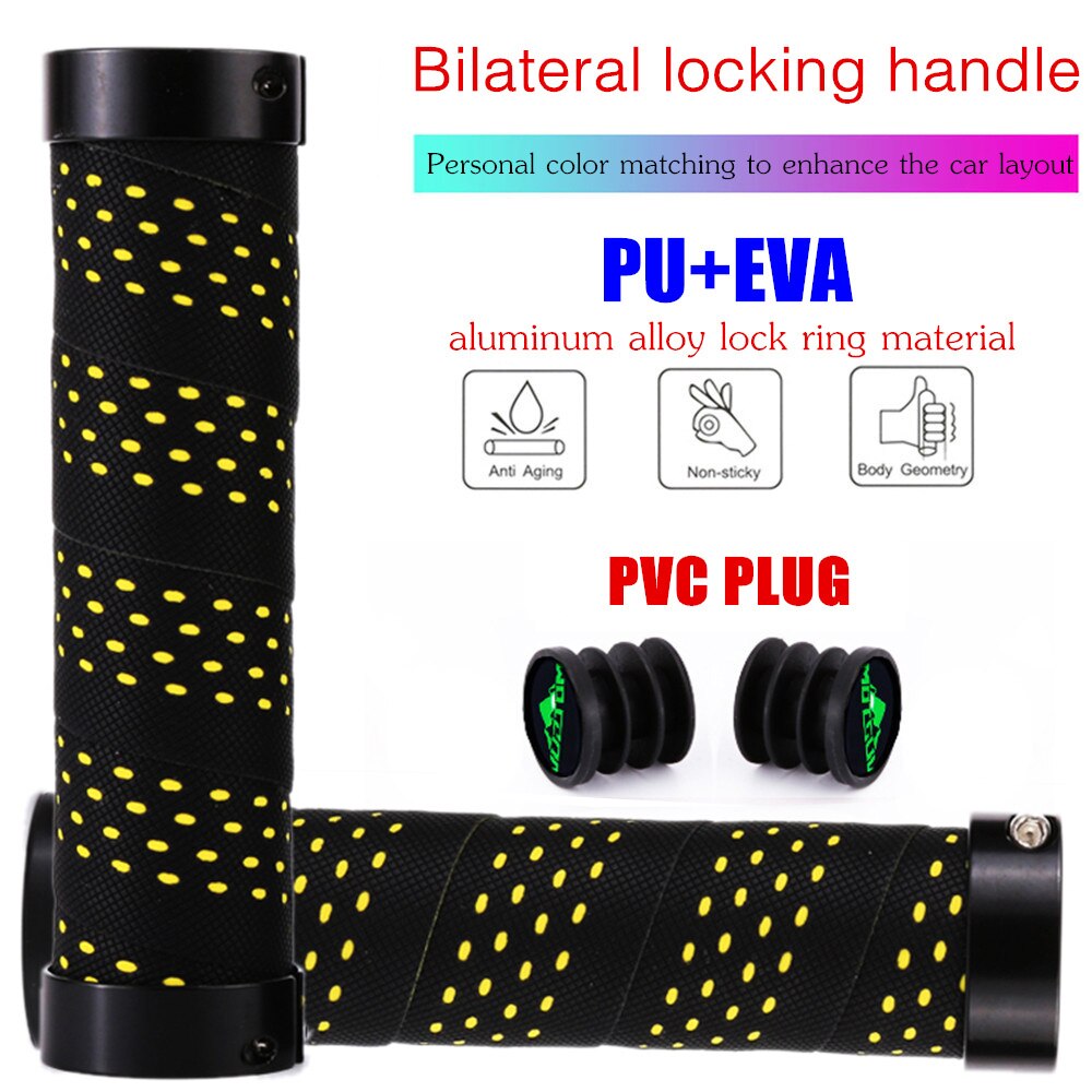 MOTSUV-Puños de manillar de bicicleta, con bloqueo Bilateral, de EVA + PU + anillo de aleación, cómodo de bloquear, empuñaduras de absorción de impacto: Yellow